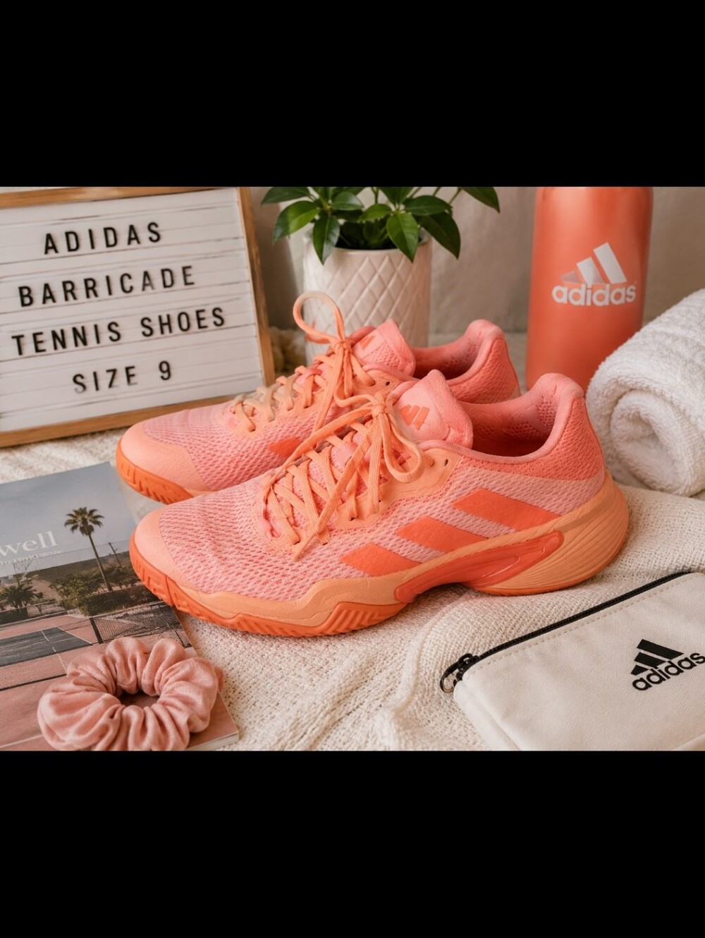Adidas Barricade Tennis Shoes Sz 9 Beam Orange Coral Athletic Sneakers Women